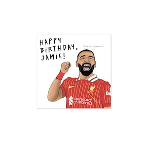 Cartão de aniversário personalizado de Mo Salah para ele, cartão de aniversário com tema esportivo do Liverpool