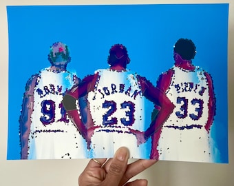Basketball Fan Art Giclée Fine Print | Chicago Bulls Artwork | 90s Sports Blue Wall Decor
