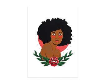 Tattooed Lady Art Print: Black Woman Pin-Up Style, Home Decor (A5 Size)