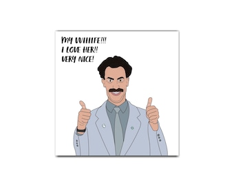 Divertida tarjeta de aniversario para esposa inspirada en Borat