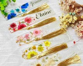 Bookmark Real Flowers and Gold leaf, Personalized Gift, Book Lovers, Floral Bookmark, Teacher favor