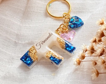 Gold Leaf Glitter Resin Letter Keychain | Personalized Backpack Charm