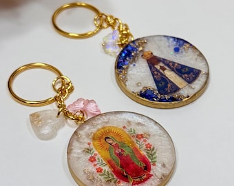 Our Lady Aparecida Resin Keychain | Virgen Guadalupe Keychain| Gold Leaf, Personalized Gift
