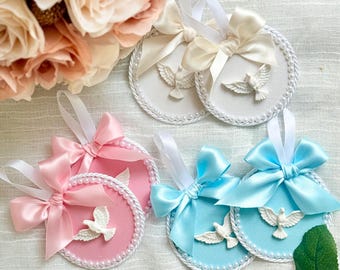 Handmade Holy Spirit Dove Medallion – Baptism, Christening, Baby Shower Favor keepsake