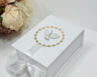 Personalized Baptism Gift Box: Rosary & Dove Keepsake