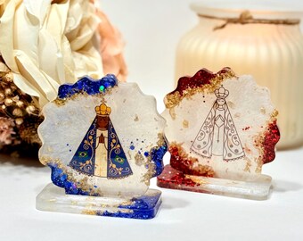 Handmade Our Lady of Guadalupe Resin Ornament | Gold Leaf Prayer Decor