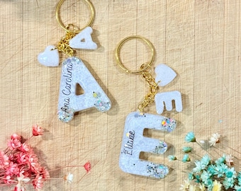 Personalized Resin Letter Keychain | Shimmer Sparkle Initial Charm Gift