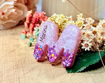 Personalized Resin Initial Keychain | Custom Name Glitter Charm accessory