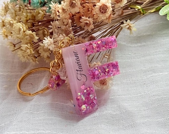 Pink Glitter Letter Keychain | Handmade Resin Initial Bag Charm, Bridesmaid Favor