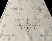 Charming vintage hand embroidery Madeira style table placemat linen with grey cotton thread ecru color 1960s unused Classic pattern