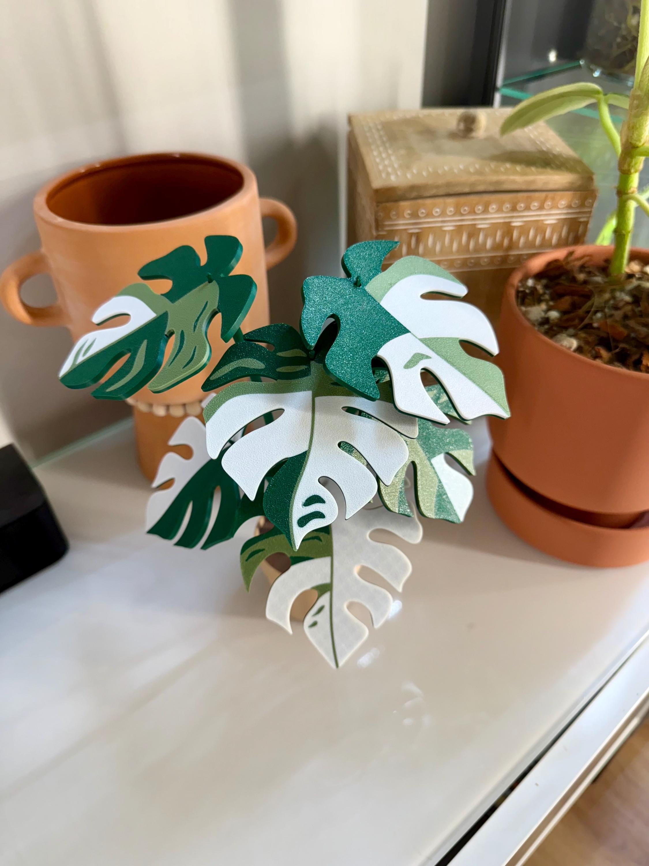 Mint Monstera Plant Coaster Set, Housewarming Gift, 3D Printed for Plant Lovers- Mothers Day Gift, Graduation- Boho Home Decor