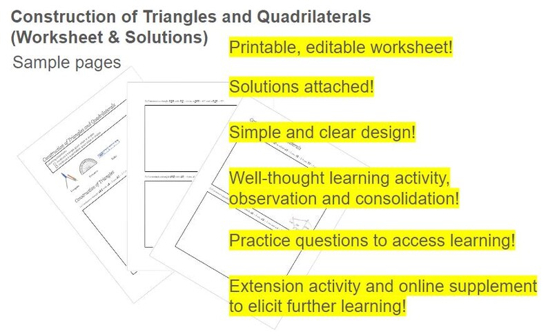 Construction of Triangles and Quadrilaterals worksheet & Solutions - Etsy