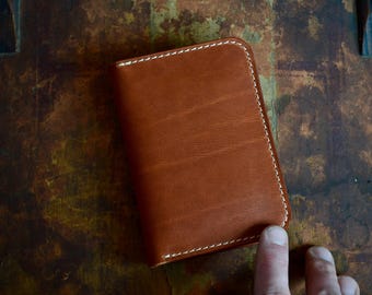 Horween English Tan Dublin Vertical Leather Bifold Wallet: Hand-Crafted - Precision Stitching