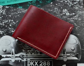CygnetV2 in Horween Cavalier Red&Plum - Hand Stitched Bifold Wallet