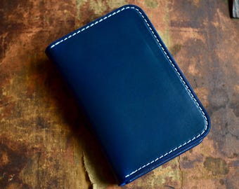 Horween Chromexcel Cavalier Blue Vertical Leather Bifold Wallet: Ranch Bifold