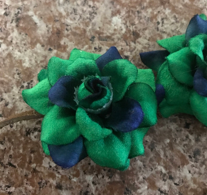 Hippie Halo Flower Crown Blue and Green tie dyed looking Silk Flower Power Bohemian Headband