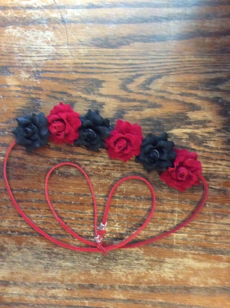 Black and Red Flower Headband afbeelding 1