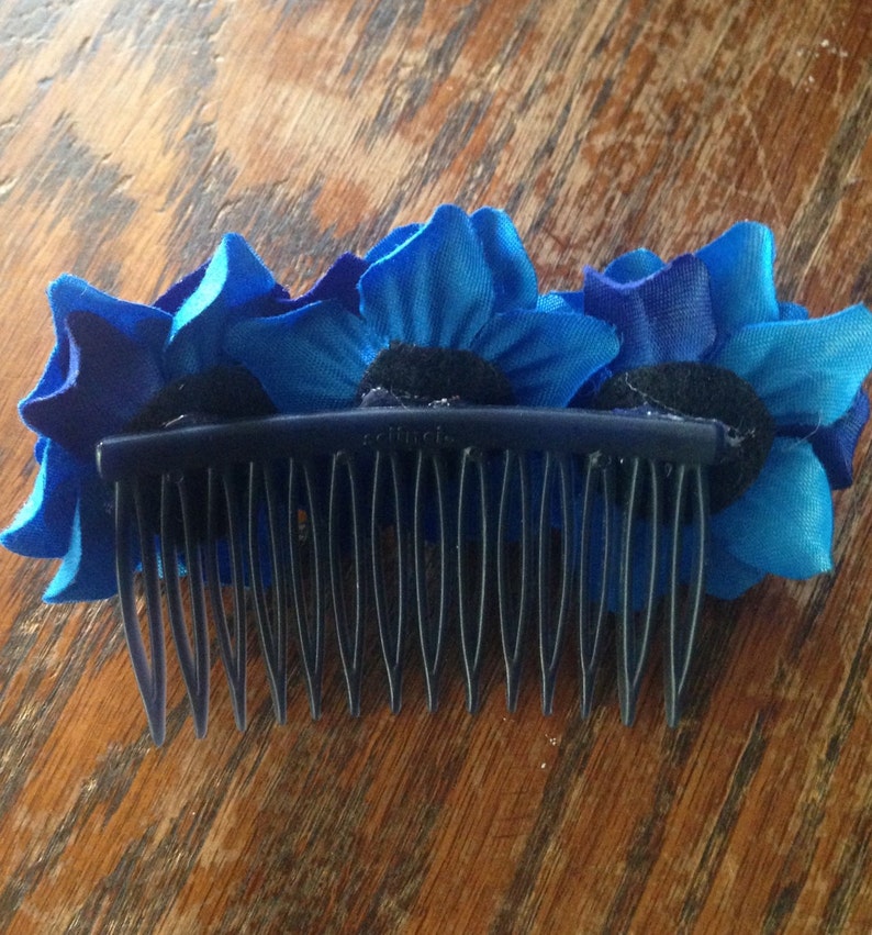 Blue silk Flower Hair Comb image 4