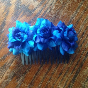 Blue silk Flower Hair Comb image 3