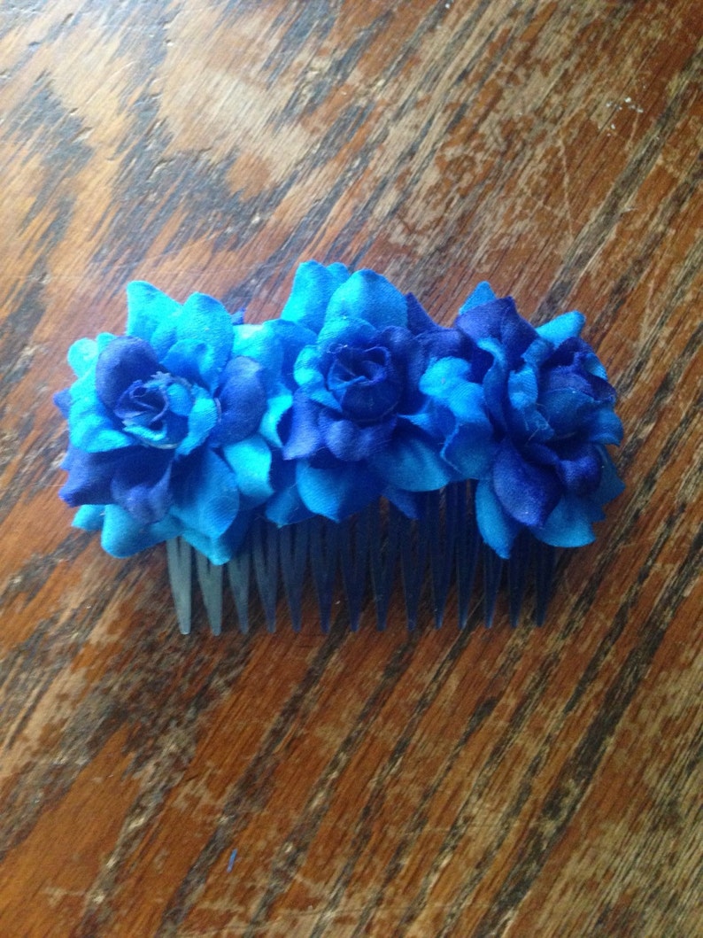 Blue silk Flower Hair Comb image 3