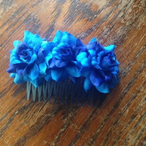 Blue silk Flower Hair Comb image 1