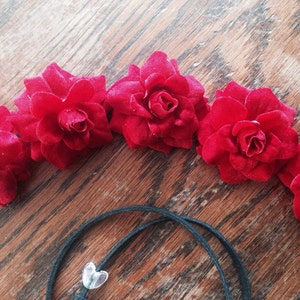 Red Silk Flower Power Bohemian Headband Flower Crown Halo image 2