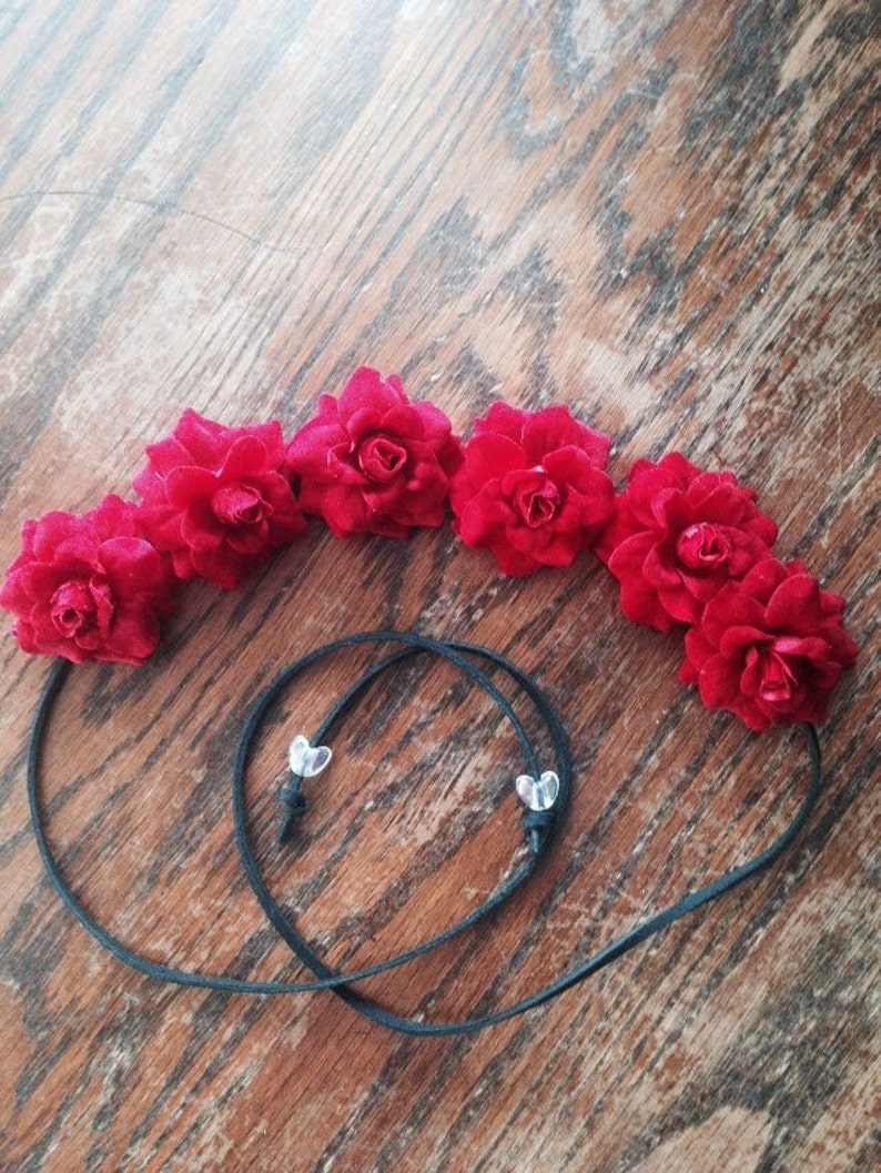 Red Silk Flower Power Bohemian Headband Flower Crown Halo image 3