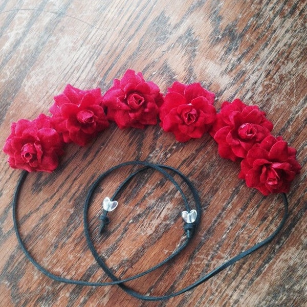 Red Silk Flower Power Bohemian Headband -Flower Crown - Halo