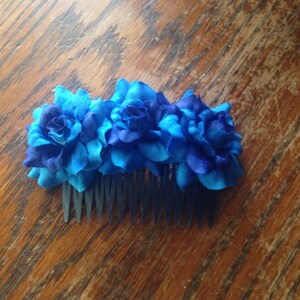 Blue silk Flower Hair Comb image 2