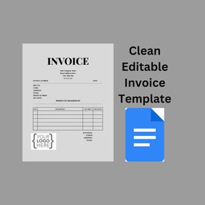 May include: A clean, editable invoice template in a Google Docs format. The template includes fields for invoice number, date, customer information, products or services, quantity, unit price, and total. The template also includes a space for a logo.