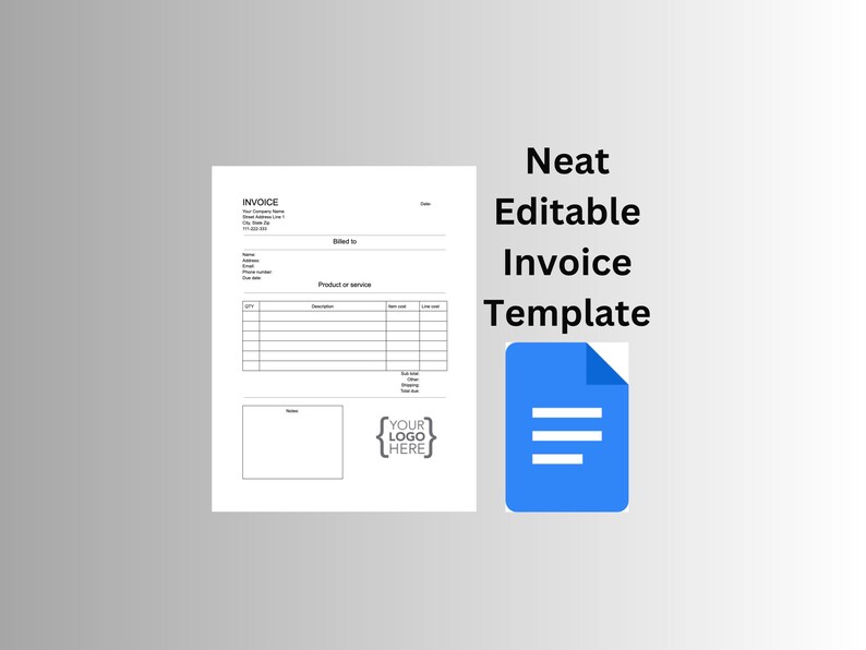 Editable Invoice Template – Modern Minimalist Google Docs (printable ...