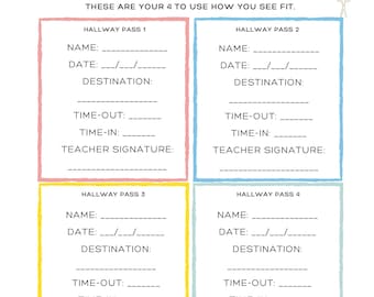 Printable Hallway Passes