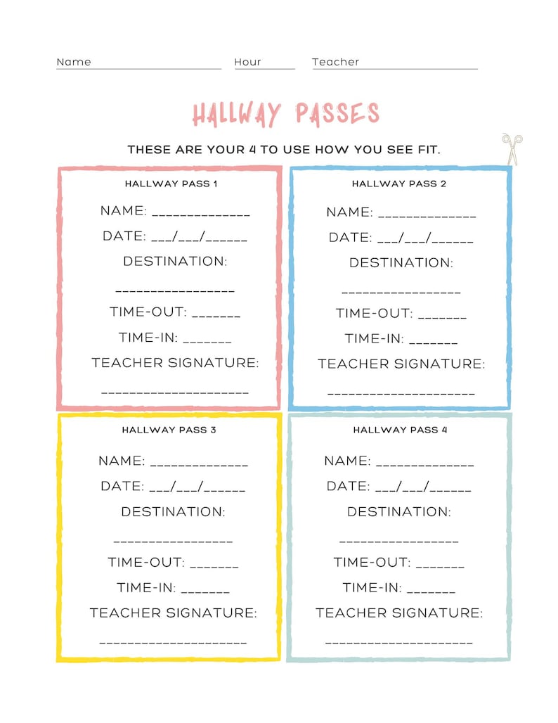 Printable Hallway Passes - Etsy