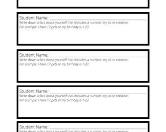 Guess the Student Cards- Math Class