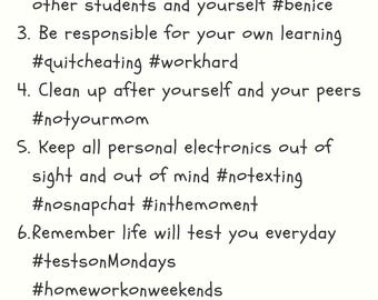 Classroom Rules Poster set of 1