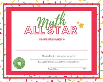 Math All Star Certificate