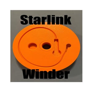 May include: A bright orange circular cable winder featuring a central hole, a smaller circular cutout, and a curved channel for cord management. The text Starlink Winder is printed in bold black letters above and below the orange plastic object.