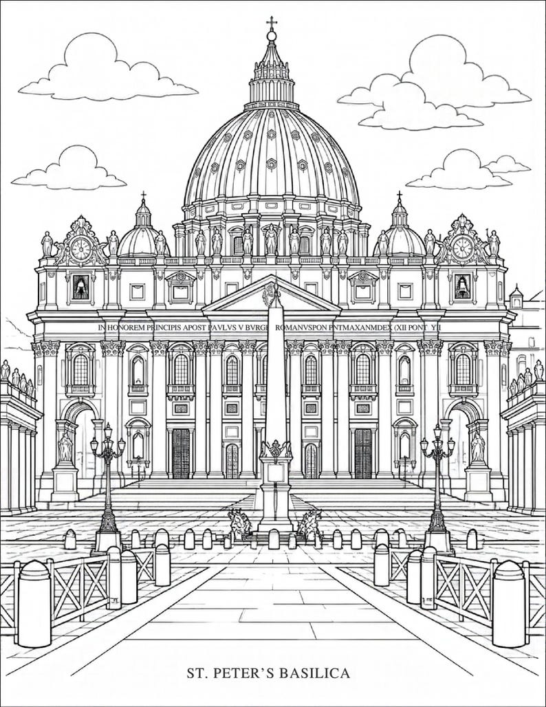50 Rome Spots Coloring Pages: Iconic Landmarks, Piazzas and Scenes of