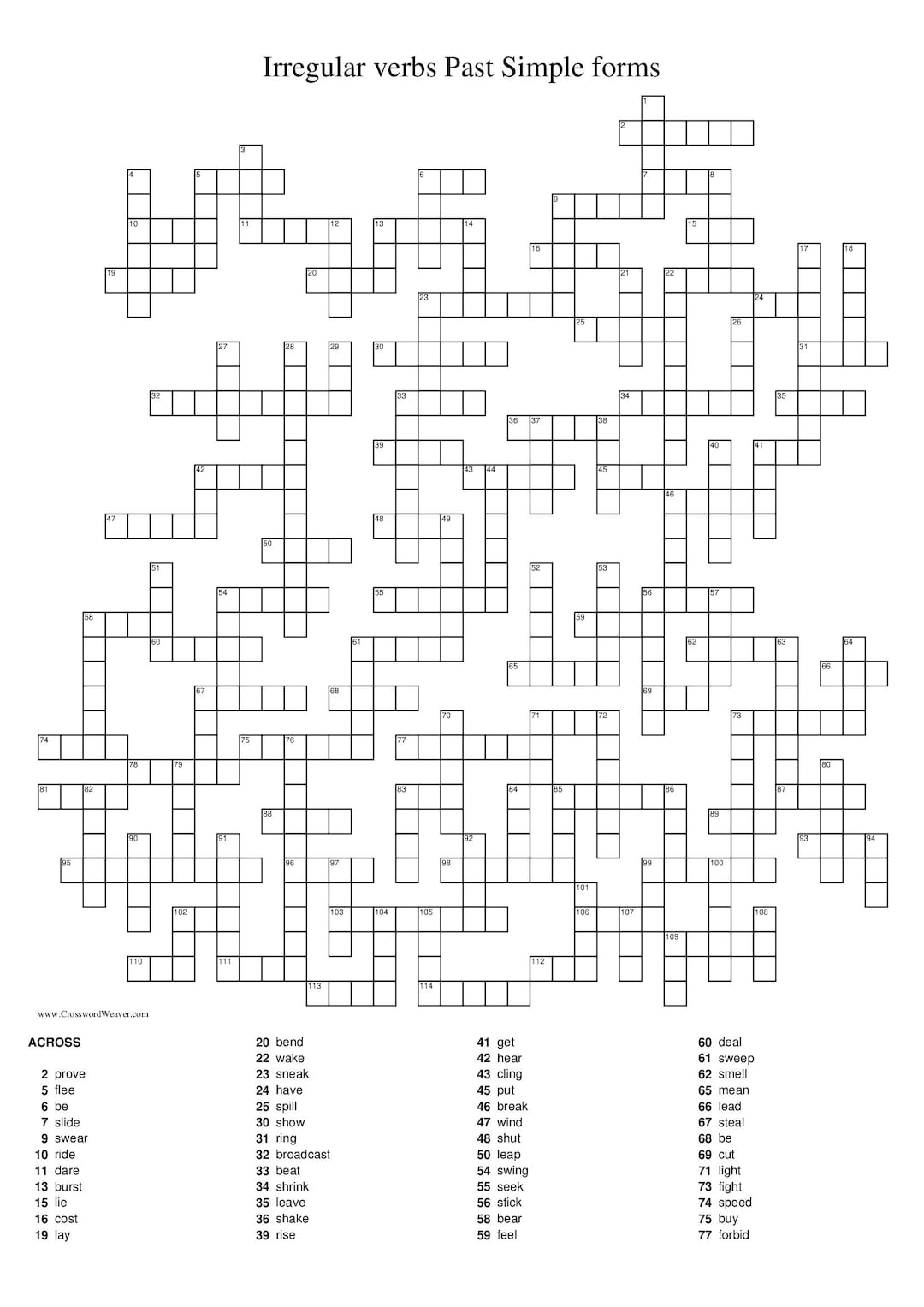 English Language Learning: Irregular Verbs Crossword Puzzle for ESL ...