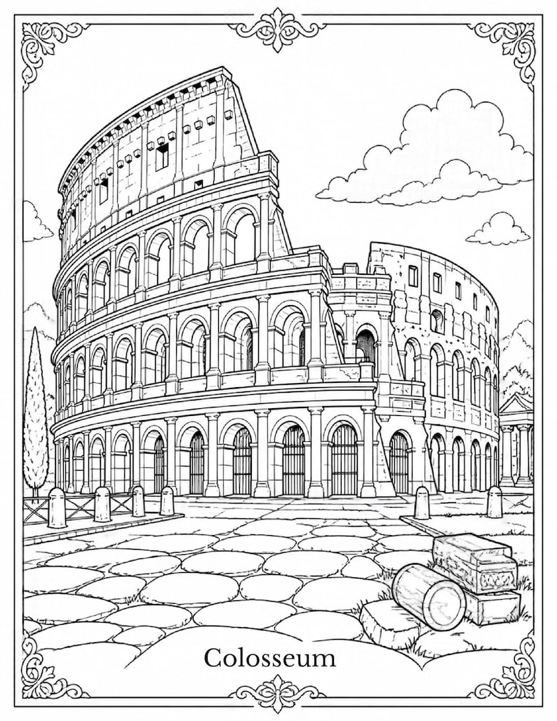 50 Rome Spots Coloring Pages: Iconic Landmarks, Piazzas and Scenes of