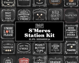 S’mores Bar Printable Kit, Chalkboard Signs & Labels, Rustic Farmhouse Decor, Camping Party, Bridal Shower, Wedding Dessert Bar, Digital Art