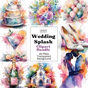 Watercolor Wedding Icons Clipart Bundle PNG Illustrations for Invitations Bridal Showers DIY Decor Event Design Digital Icons Romantic