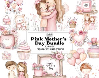 Mothers Day watercolor clipart png bundle pink mom life graphics motherhood illustration lovely mommy aquarelle Mom Clipart Feminine