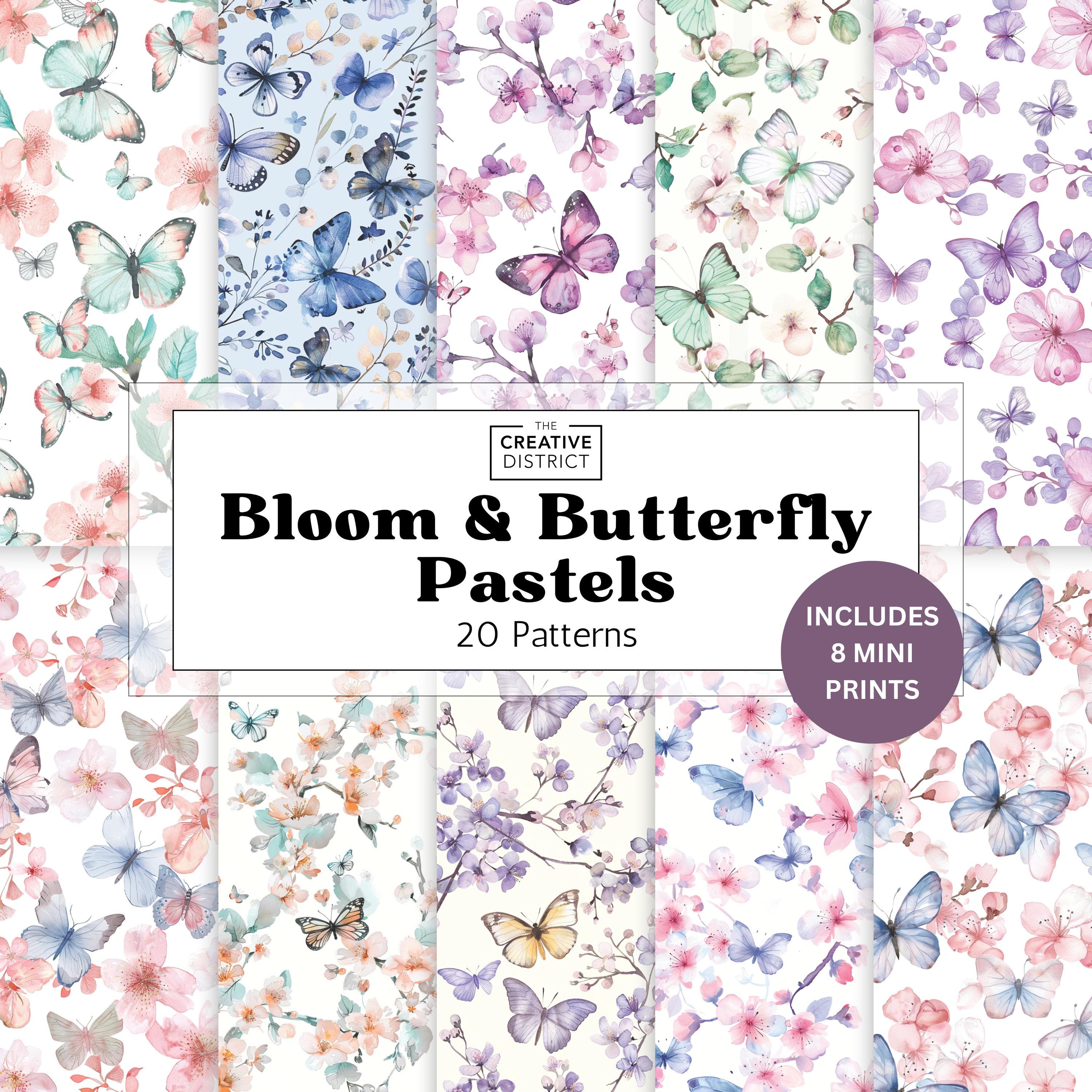 Whimsical Butterflies Flowers Pastel Digital Paper Bundle Pretty Florals Spring Crafts, Scrapbooking & Summer Printables