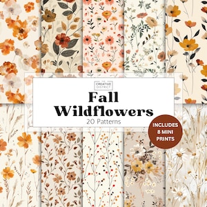 Autumn Floral Digital Paper Pack Fall Wildflower Printable Backgrounds for Junk Journals Rustic Vintage Scrapbook Paper for Autumn Crafts