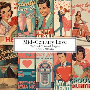 Retro kärlek 1960-talets digitala papper, vintage romantikposters, mitten av århundradet mod-tryck, groovy parkonst, atomhjärtan, retrografik,