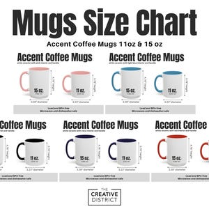 Tabla de tallas de tazas, tabla de colores de tazas, tazas con detalles, tamaño de cápsula, guía de tazas para imprimir, taza de café con detalles de 11 oz y 15 oz.