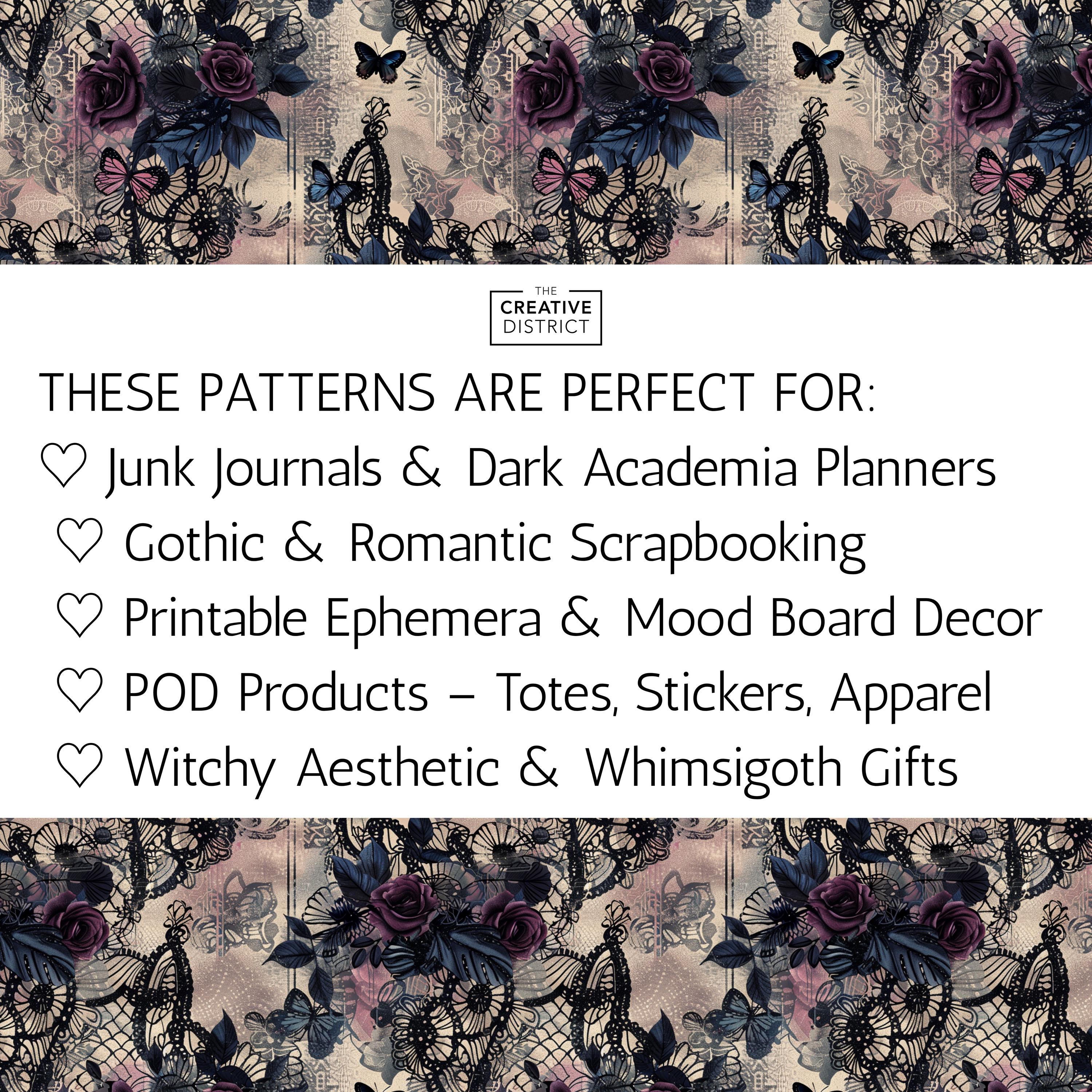 Floral Lace Digital Paper Gothic Whimsigoth Seamless Patterns for ...