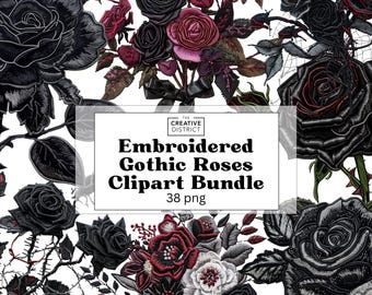 Gothic Rose Clipart PNG Dark Floral Sublimation Graphics Vintage Rose Aesthetic for Crafts Stickers and Gothic Design Embroidery Projects