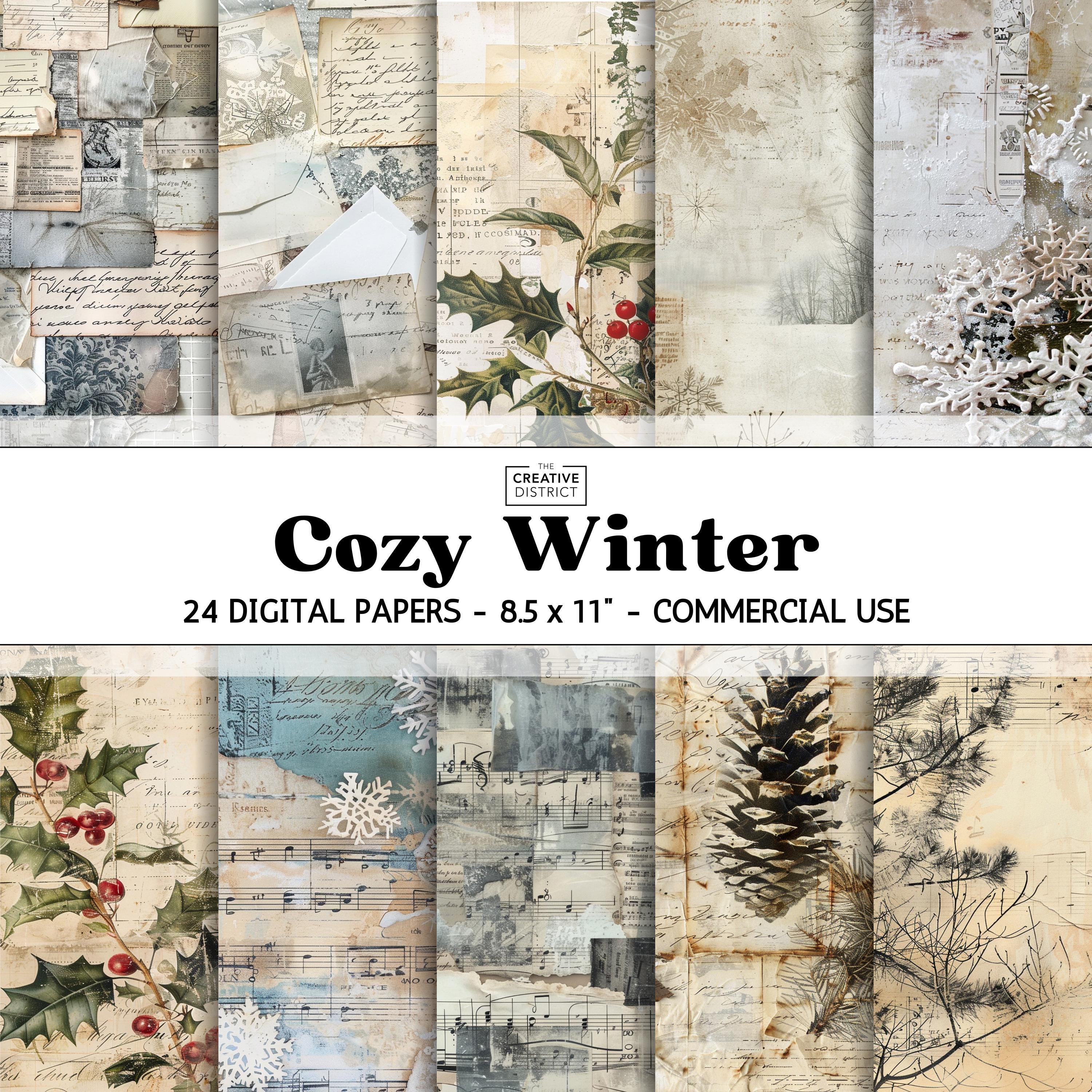 Cozy Winter Ephemera Digital Paper Pack Vintage Junk Journal ...